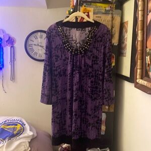 Black&purple patterned short dress rhinestones around the neck.APT9 MEDIUM soft